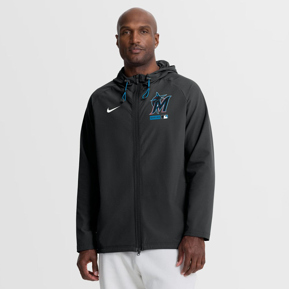 Miami Marlins Nike Authentic Collection Raglan Therma-FIT Full-Zip Hooded Jacket - Black Jackets