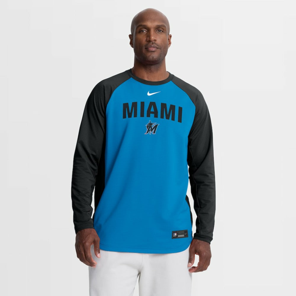 Miami Marlins Nike Authentic Collection Raglan Dri-FIT Sweatshirt - Blue Sweatshirts