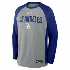 Los Angeles Dodgers Nike Authentic Collection Raglan Dri-FIT Sweatshirt - Heather Charcoal Sweatshirts