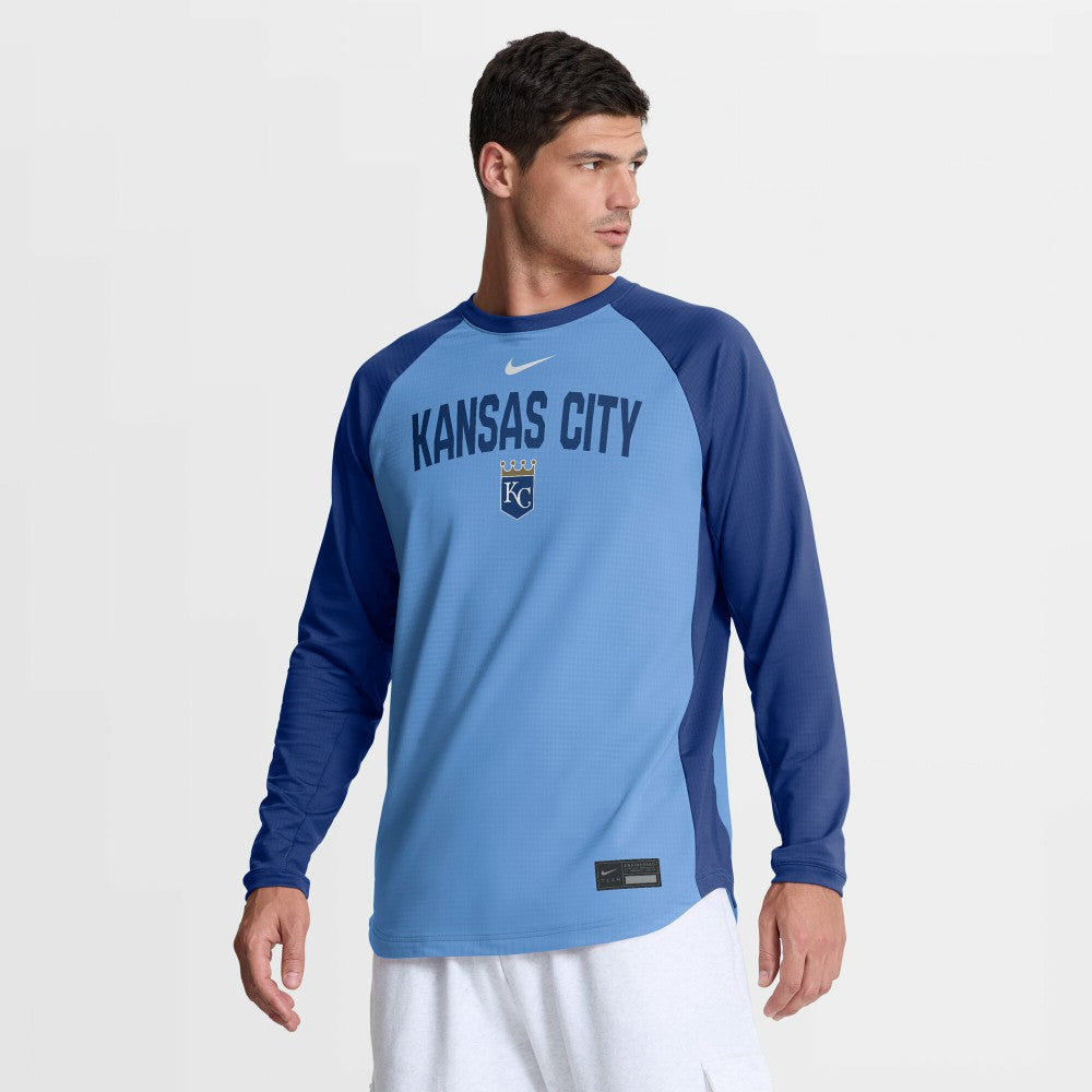 Kansas City Royals Nike Authentic Collection Raglan Dri-FIT Sweatshirt - Light Blue Sweatshirts