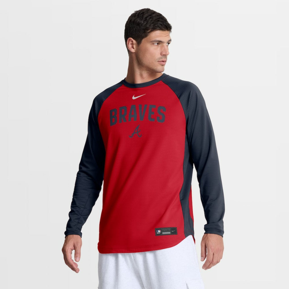 Atlanta Braves Nike Authentic Collection Raglan Dri-FIT Sweatshirt - Red Sweatshirts