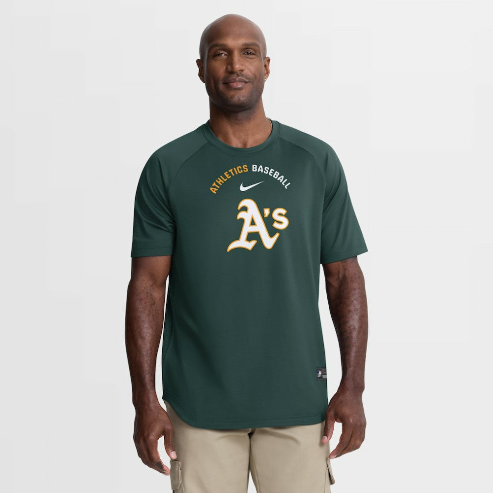 Athletics Nike Authentic Collection Batting Practice Pre-Game Raglan Dri-FIT Top - Green Tops