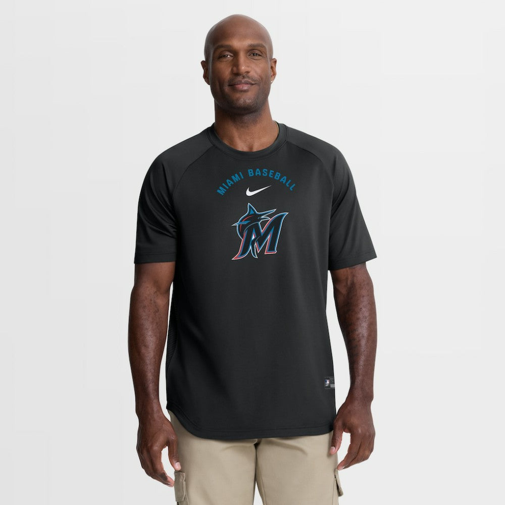 Miami Marlins Nike Authentic Collection Batting Practice Pre-Game Raglan Dri-FIT Top - Black Tops