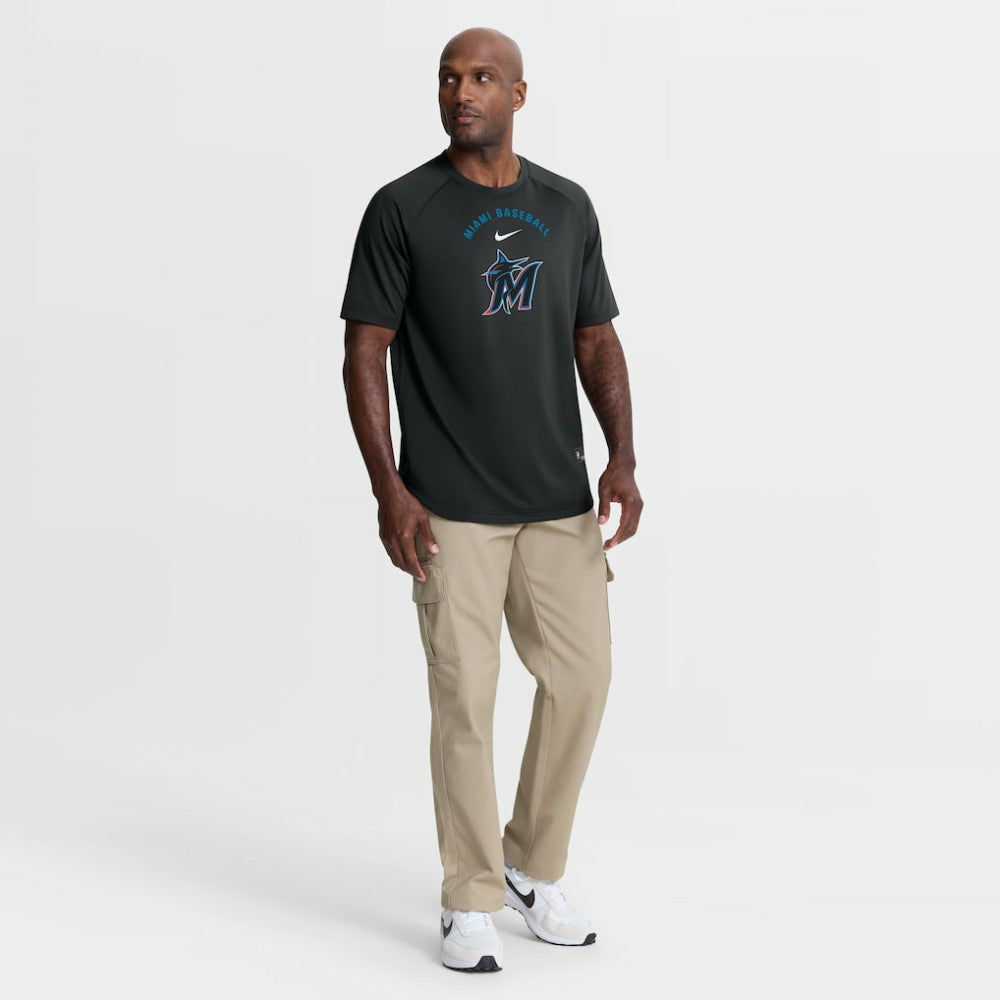 Miami Marlins Nike Authentic Collection Batting Practice Pre-Game Raglan Dri-FIT Top - Black Tops