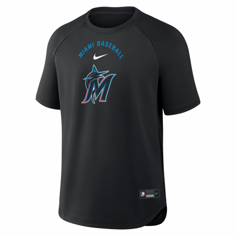 Miami Marlins Nike Authentic Collection Batting Practice Pre-Game Raglan Dri-FIT Top - Black Tops