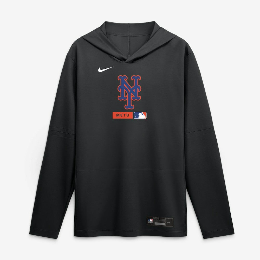 New York Mets Nike Authentic Collection Dri-FIT Long Sleeve Hooded T-Shirt - Black T-shirts