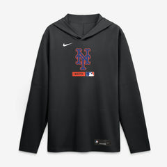 New York Mets Nike Authentic Collection Dri-FIT Long Sleeve Hooded T-Shirt - Black T-shirts
