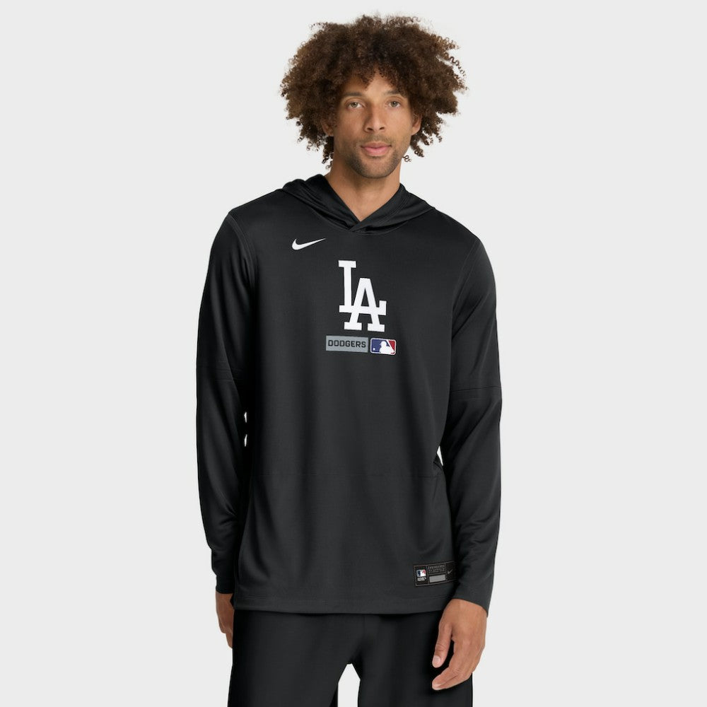 Los Angeles Dodgers Nike Authentic Collection Dri-FIT Long Sleeve Hooded T-Shirt - Black T-shirts