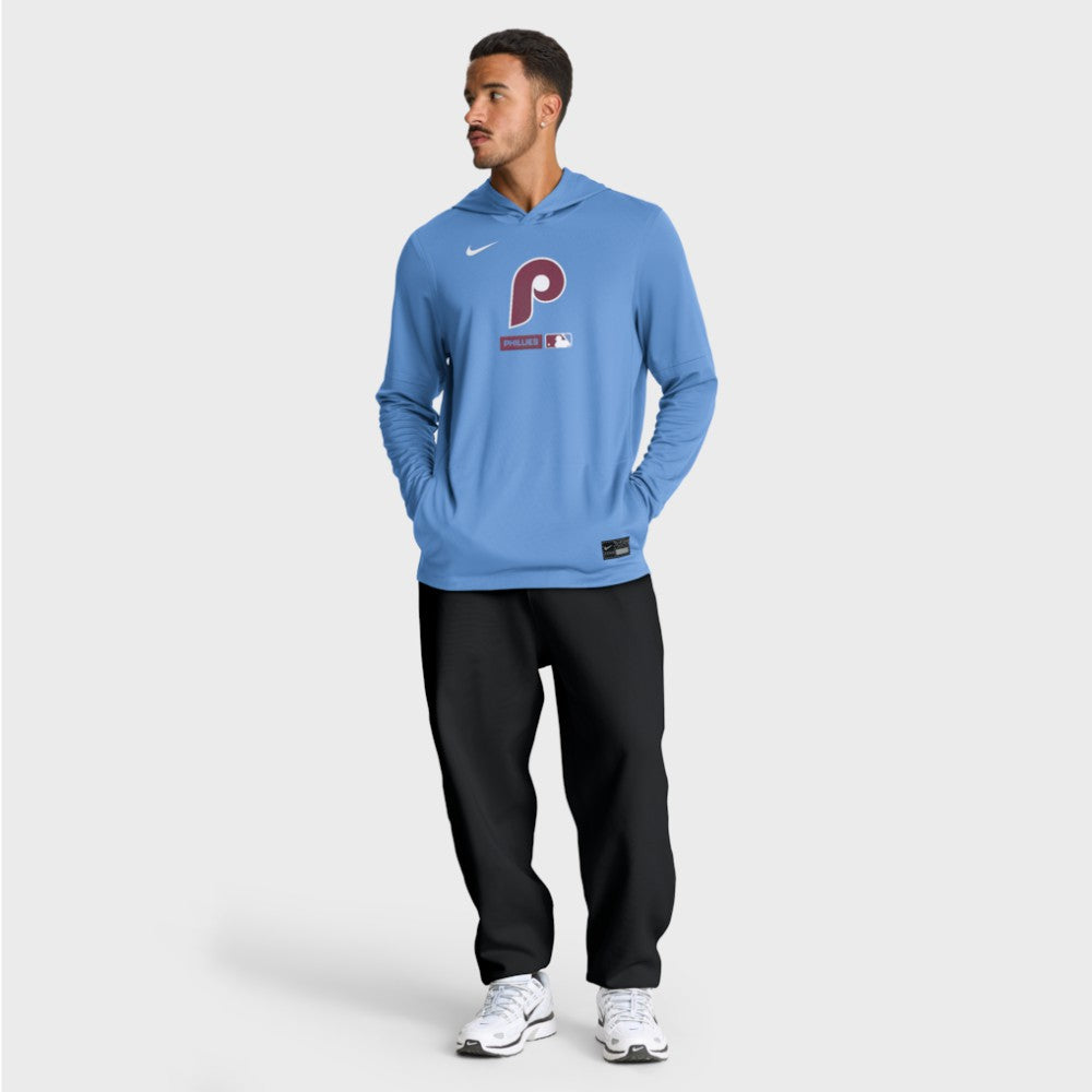 Philadelphia Phillies Nike Authentic Collection Dri-FIT Long Sleeve Hooded T-Shirt - Light Blue T-shirts