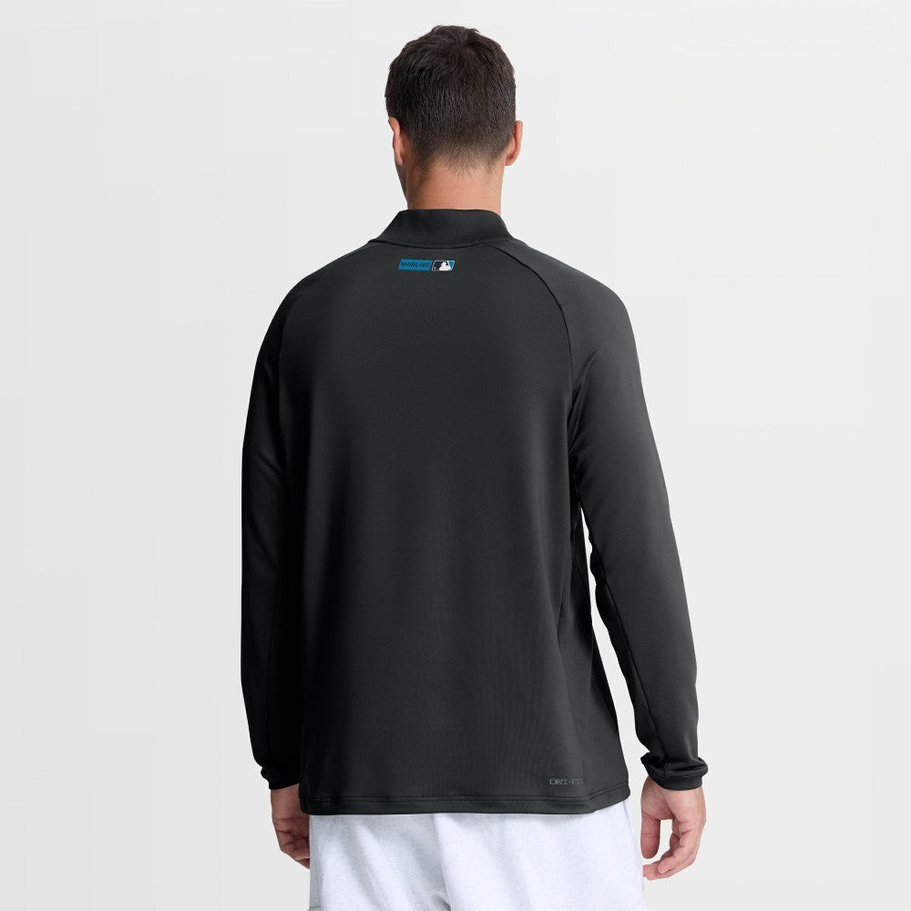 Miami Marlins Nike Authentic Collection Dri-FIT Raglan Half-Zip Pullover - Black Pullover