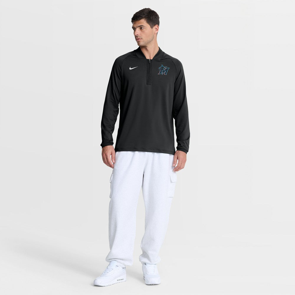 Miami Marlins Nike Authentic Collection Dri-FIT Raglan Half-Zip Pullover - Black Pullover