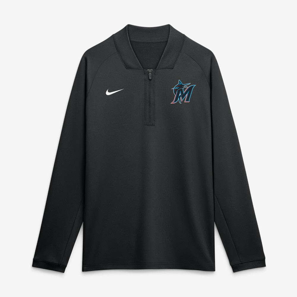 Miami Marlins Nike Authentic Collection Dri-FIT Raglan Half-Zip Pullover - Black Pullover