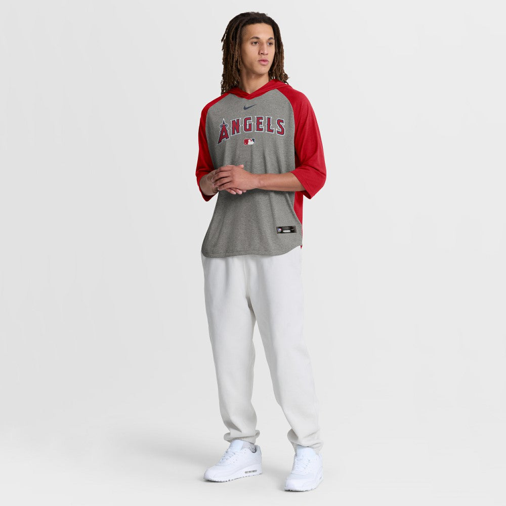 Los Angeles Angels Nike Authentic Collection Flux Dri-FIT Raglan 3/4-Sleeve Hooded T-Shirt - Gray T-shirts