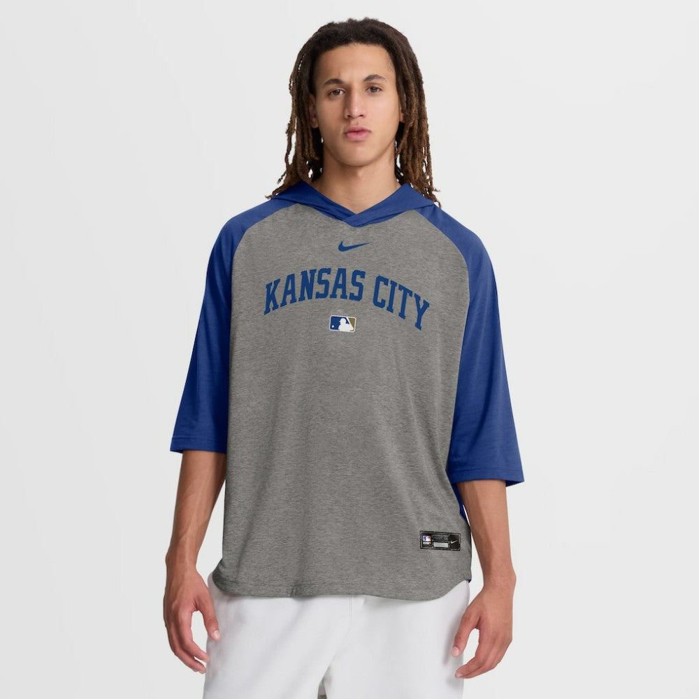 Kansas City Royals Nike Authentic Collection Flux Dri-FIT Raglan 3/4-Sleeve Hooded T-Shirt - Gray T-shirts