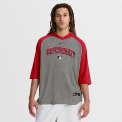 Cincinnati Reds Nike Authentic Collection Flux Dri-FIT Raglan 3/4-Sleeve Hooded T-Shirt - Gray T-shirts