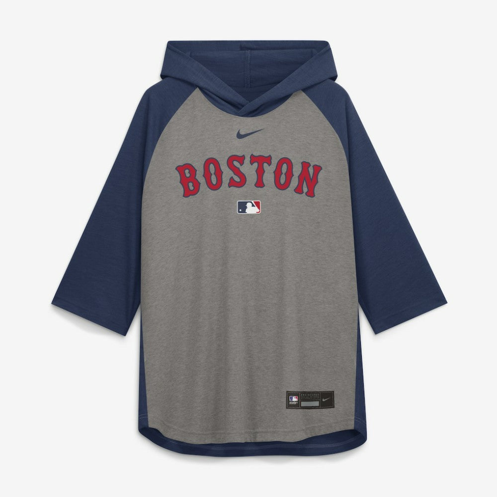 Boston Red Sox Nike Authentic Collection Flux Dri-FIT Raglan 3/4-Sleeve Hooded T-Shirt - Gray T-shirts