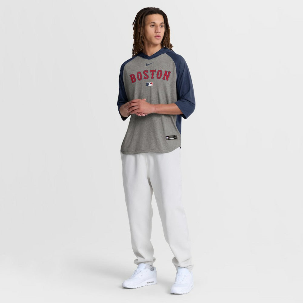 Boston Red Sox Nike Authentic Collection Flux Dri-FIT Raglan 3/4-Sleeve Hooded T-Shirt - Gray T-shirts