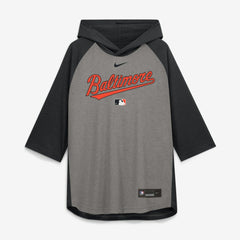 Baltimore Orioles Nike Authentic Collection Flux Dri-FIT Raglan 3/4-Sleeve Hooded T-Shirt - Gray T-shirts