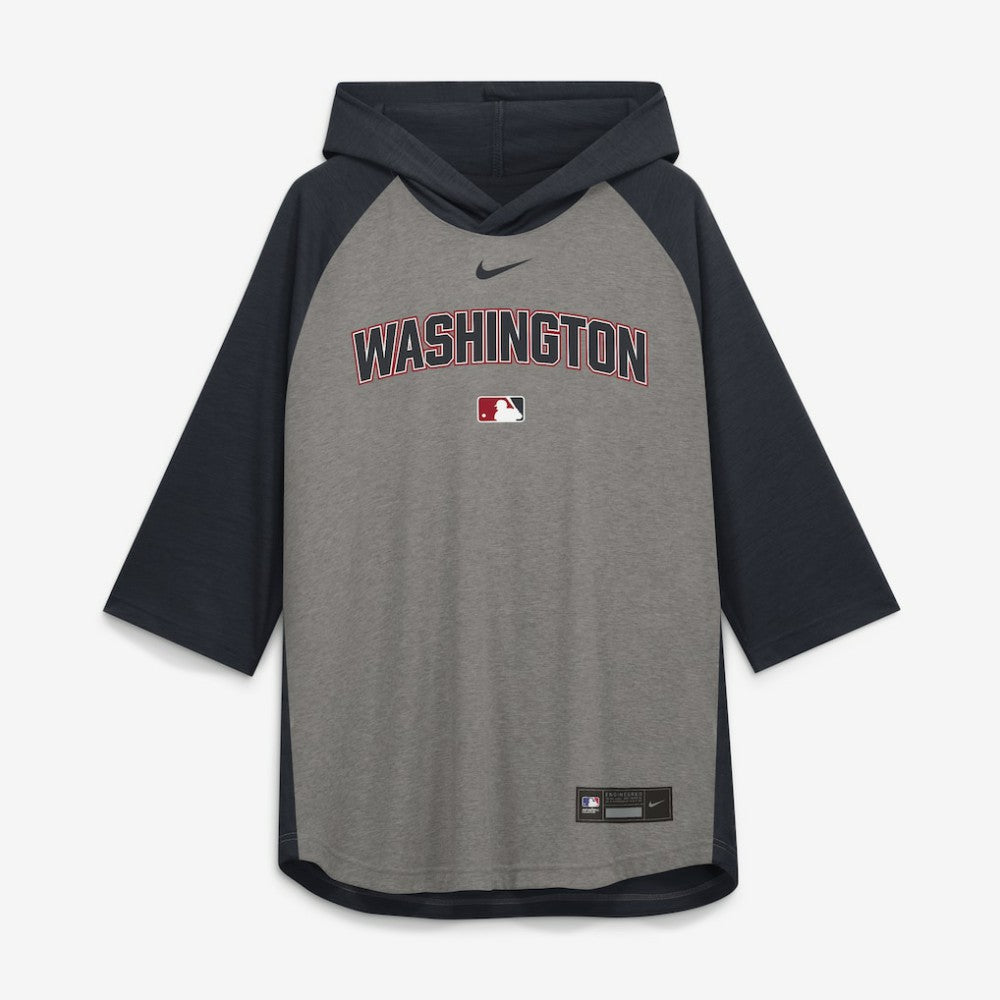 Washington Nationals Nike Authentic Collection Flux Dri-FIT Raglan 3/4-Sleeve Hooded T-Shirt - Gray T-shirts