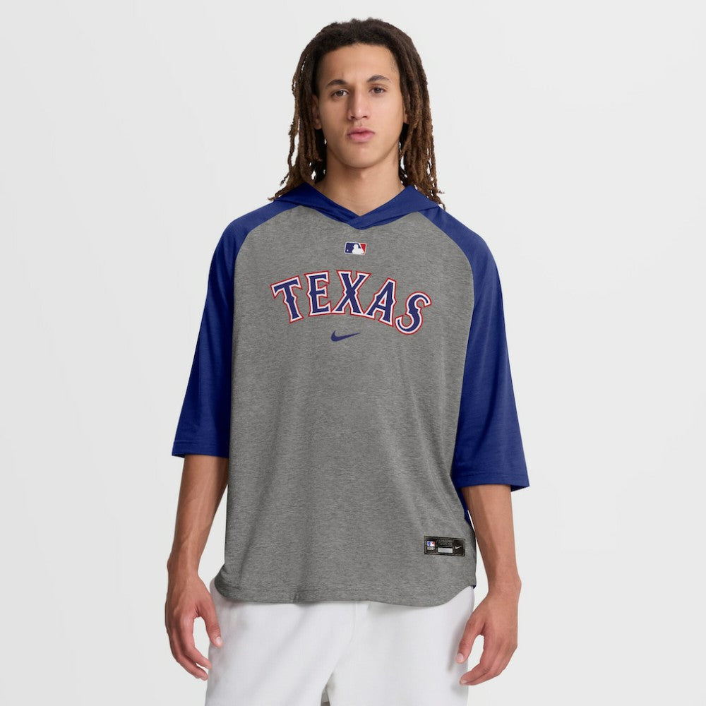 Texas Rangers Nike Authentic Collection Flux Dri-FIT Raglan 3/4-Sleeve Hooded T-Shirt - Gray T-shirts