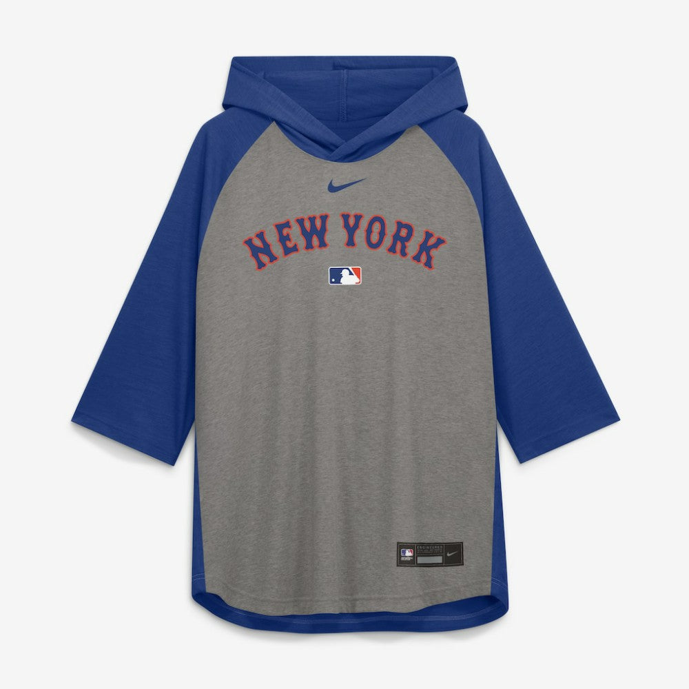 New York Mets Nike Authentic Collection Flux Dri-FIT Raglan 3/4-Sleeve Hooded T-Shirt - Gray T-shirts