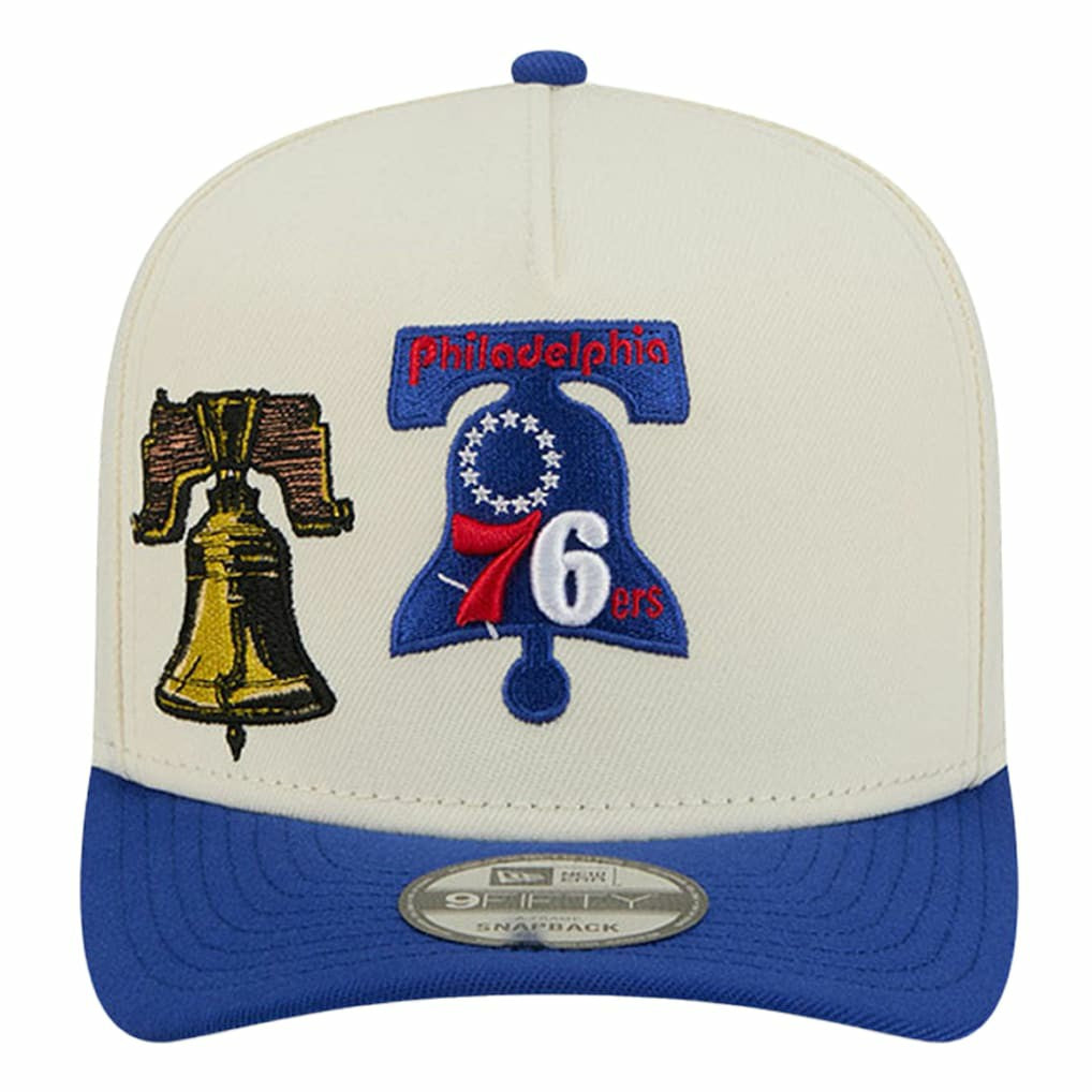 Philadelphia 76ers Illustrated Mascot 2-Toned Pre-Curved A-Frame 9FIFTY Adjustable Hat Cream - New Era