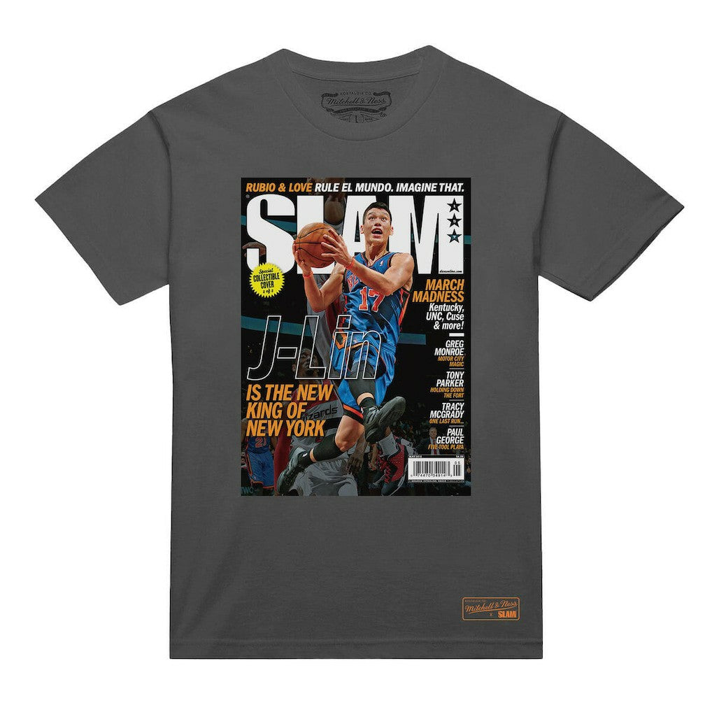 Jeremy Lin New York Knicks NBA Slam Cover T-Shirt Gray - Mitchell & Ness