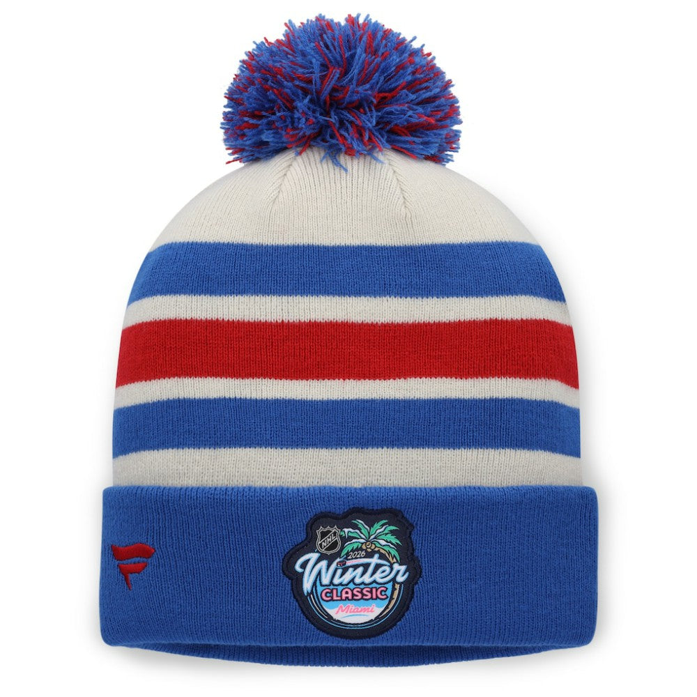 New York Rangers Fanatics 2026 NHL Winter Classic Cuffed Pom Knit Hat - Cream/Blue | US 203167162