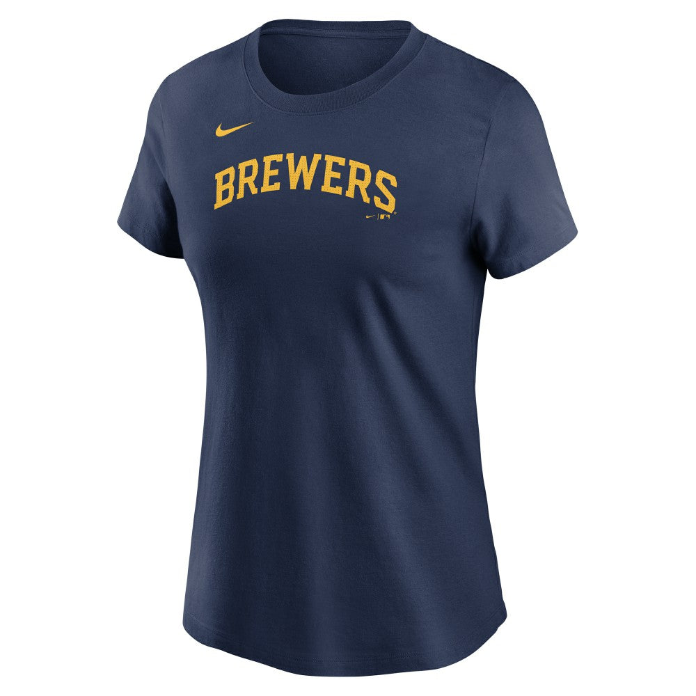 Jackson Chourio Milwaukee Brewers Nike Women's Cooperstown Collection Fuse Name & Number T-Shirt - Navy T-shirts