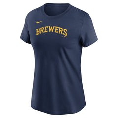 Jackson Chourio Milwaukee Brewers Nike Women's Cooperstown Collection Fuse Name & Number T-Shirt - Navy T-shirts