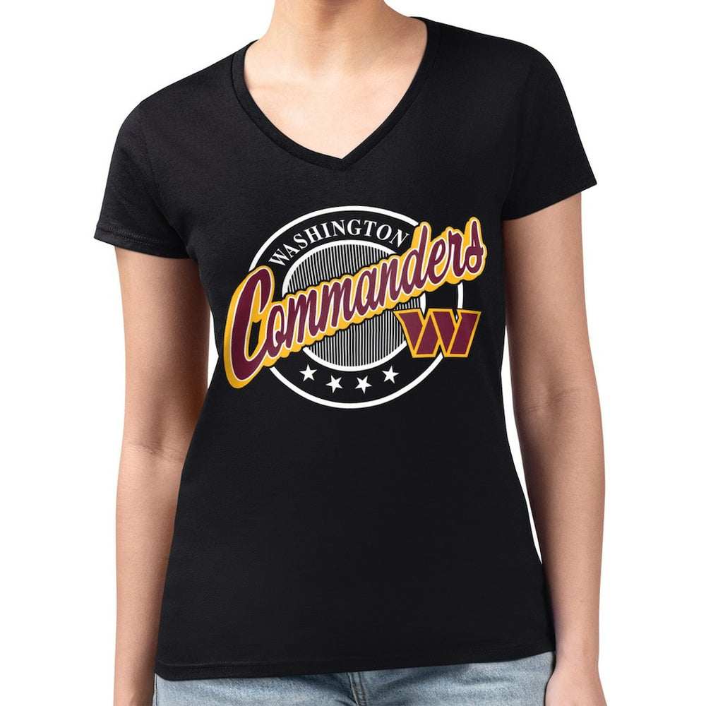 Washington Commanders G-III 4Her by Carl Banks Women's Super-Slim Fit Lightweight Pinstripe Circle V-Neck T-Shirt - Black T-shirts