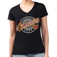 Washington Commanders G-III 4Her by Carl Banks Women's Super-Slim Fit Lightweight Pinstripe Circle V-Neck T-Shirt - Black T-shirts
