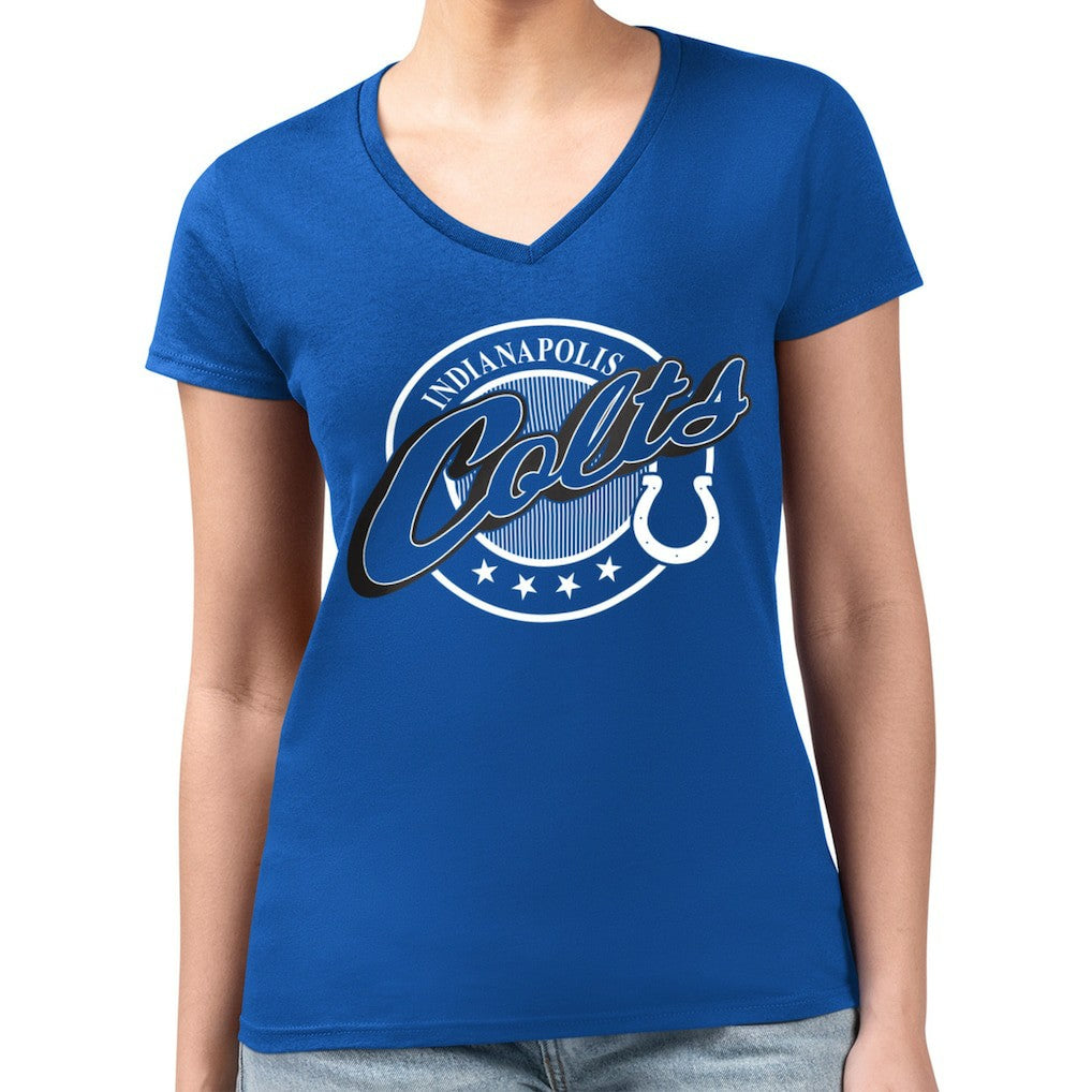 Indianapolis Colts G-III 4Her by Carl Banks Women's Super-Slim Fit Lightweight Pinstripe Circle V-Neck T-Shirt - Royal T-shirts