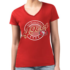 San Francisco 49ers G-III 4Her by Carl Banks Women's Super-Slim Fit Lightweight Pinstripe Circle V-Neck T-Shirt - Scarlet T-shirts