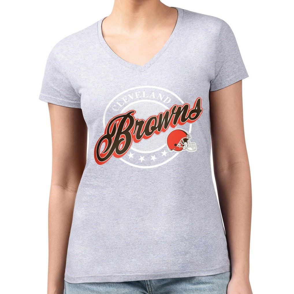 Cleveland Browns G-III 4Her by Carl Banks Women's Super-Slim Fit Lightweight Pinstripe Circle V-Neck T-Shirt - Gray T-shirts