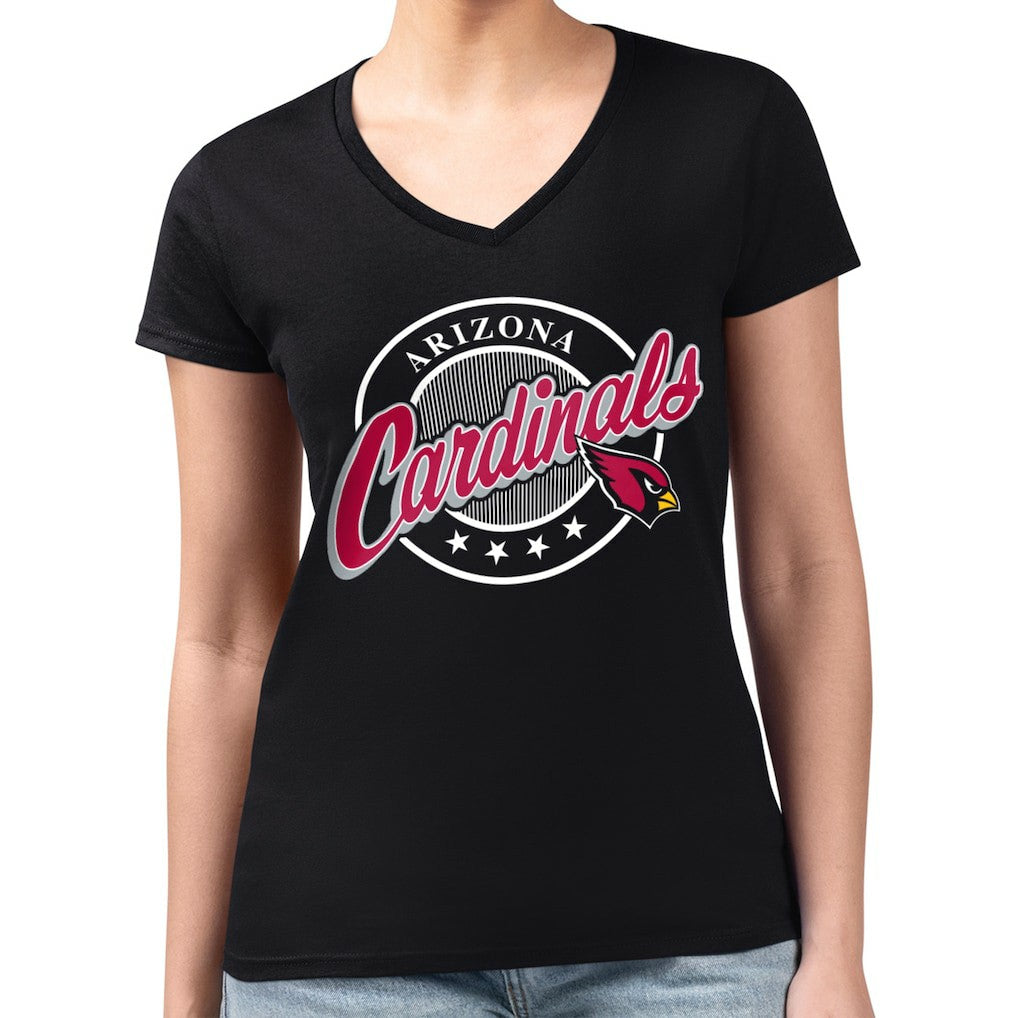 Arizona Cardinals G-III 4Her by Carl Banks Women's Super-Slim Fit Lightweight Pinstripe Circle V-Neck T-Shirt - Black T-shirts
