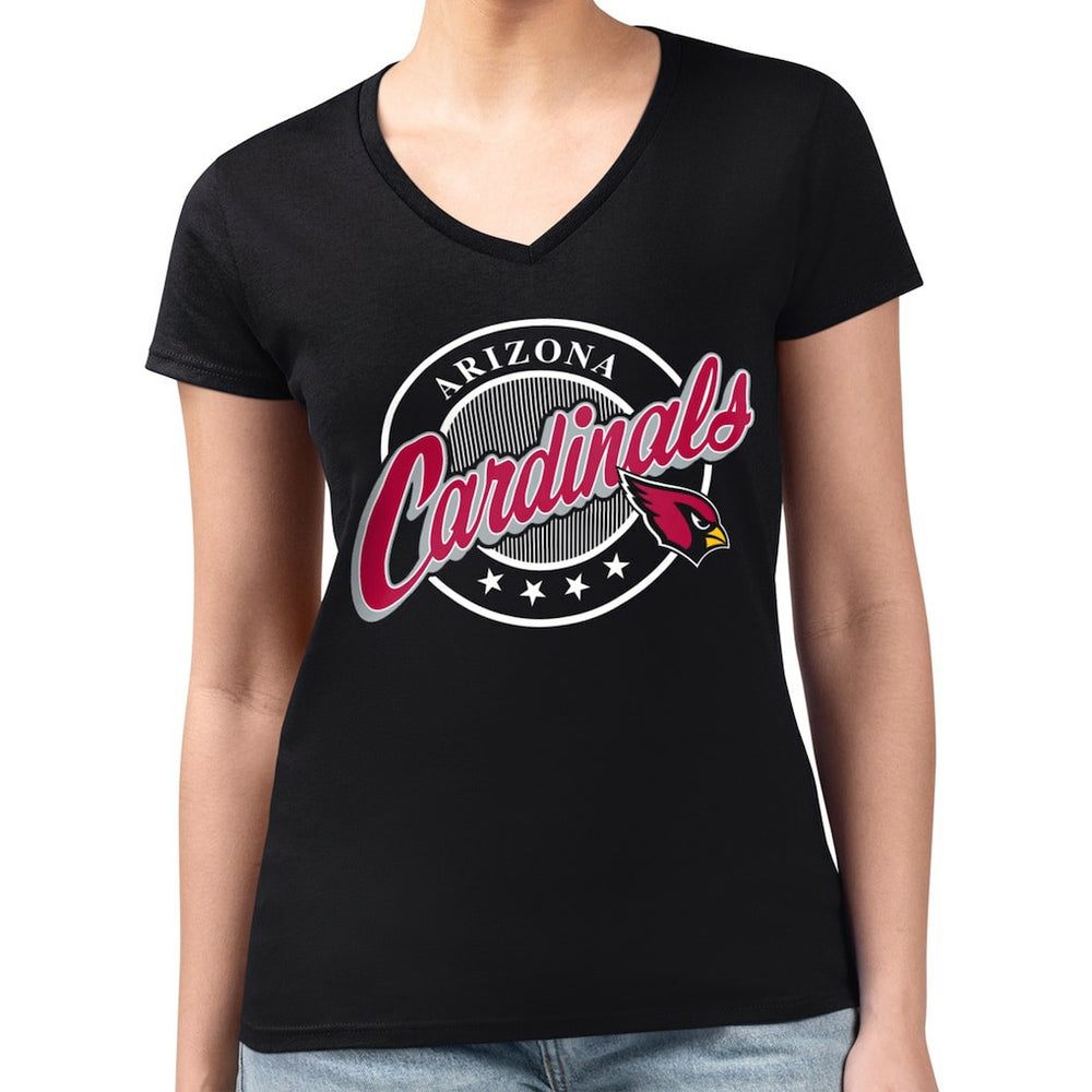 Arizona Cardinals G-III 4Her by Carl Banks Women's Super-Slim Fit Lightweight Pinstripe Circle V-Neck T-Shirt - Black T-shirts