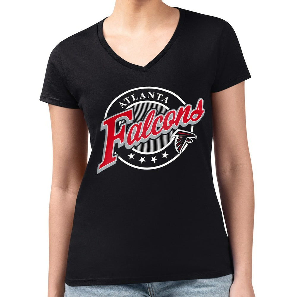 Atlanta Falcons G-III 4Her by Carl Banks Women's Super-Slim Fit Lightweight Pinstripe Circle V-Neck T-Shirt - Black T-shirts