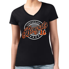 Cincinnati Bengals G-III 4Her by Carl Banks Women's Super-Slim Fit Lightweight Pinstripe Circle V-Neck T-Shirt - Black T-shirts