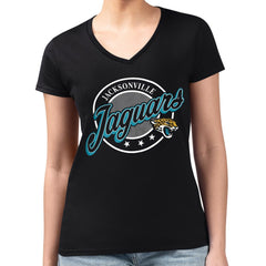 Jacksonville Jaguars G-III 4Her by Carl Banks Women's Super-Slim Fit Lightweight Pinstripe Circle V-Neck T-Shirt - Black T-shirts