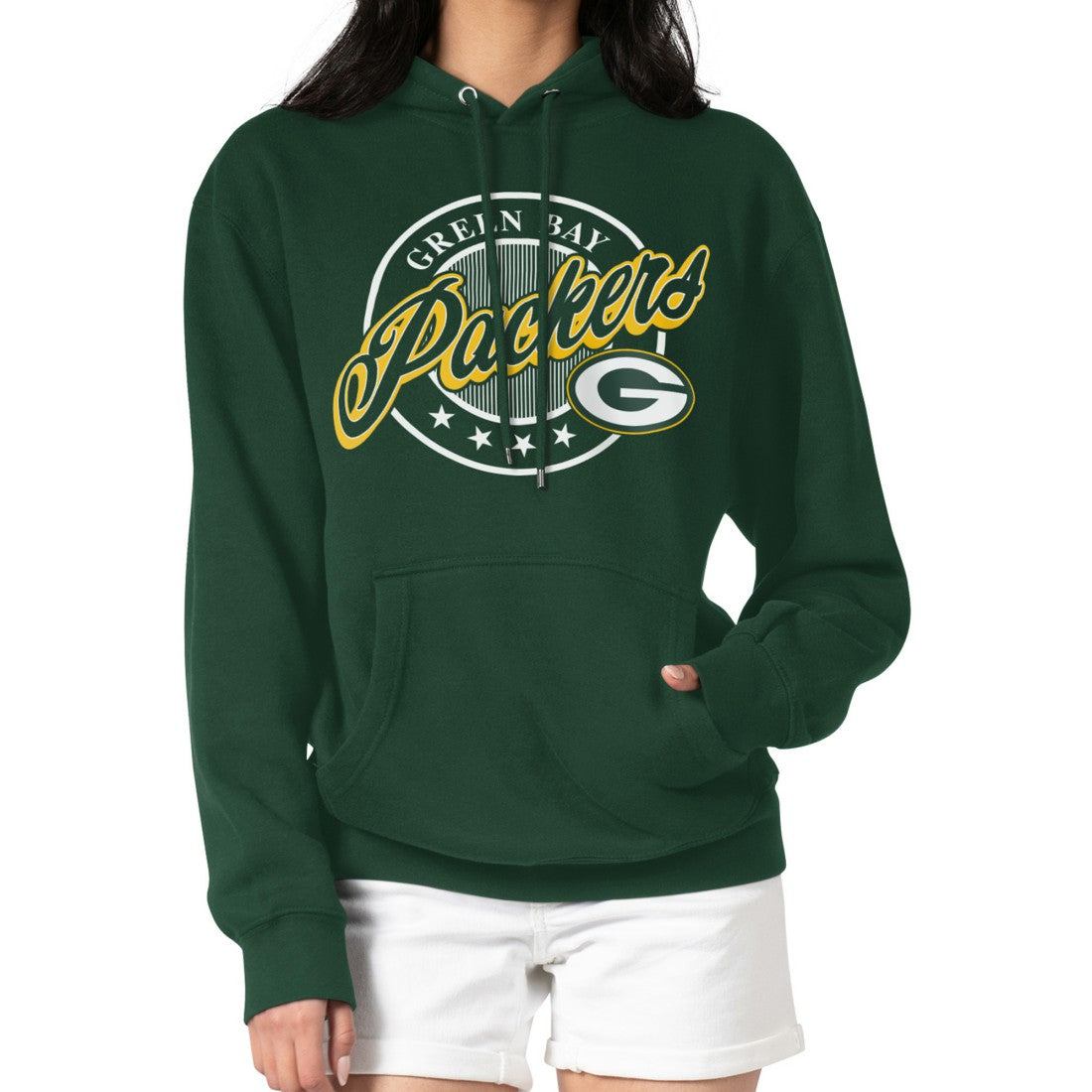 Green Bay Packers G-III 4Her by Carl Banks Women's Pinstripe Circle Fleece Pullover Hoodie - Green Hoodies