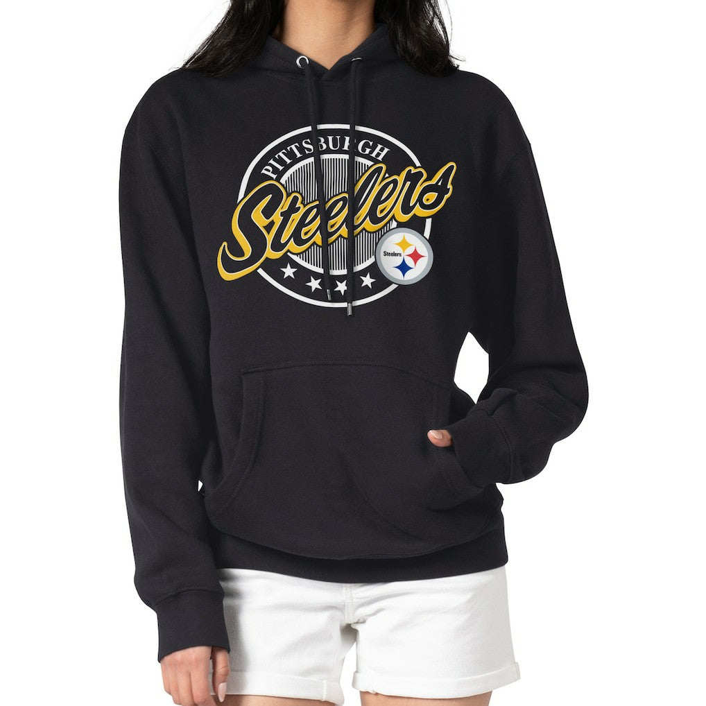 Pittsburgh Steelers G-III 4Her by Carl Banks Women's Pinstripe Circle Fleece Pullover Hoodie - Black Hoodies