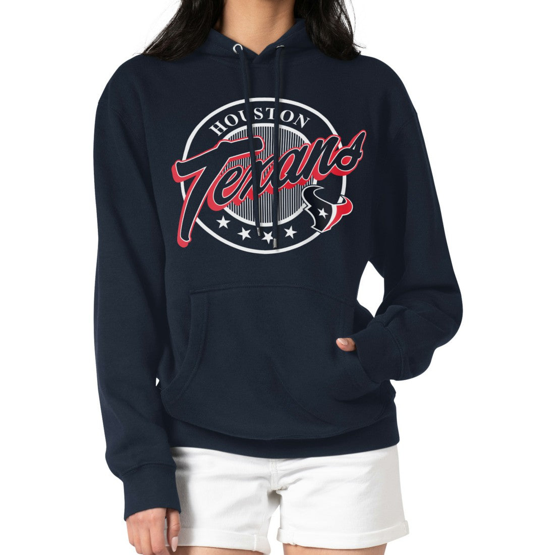 Houston Texans G-III 4Her by Carl Banks Women's Pinstripe Circle Fleece Pullover Hoodie - Navy Hoodies