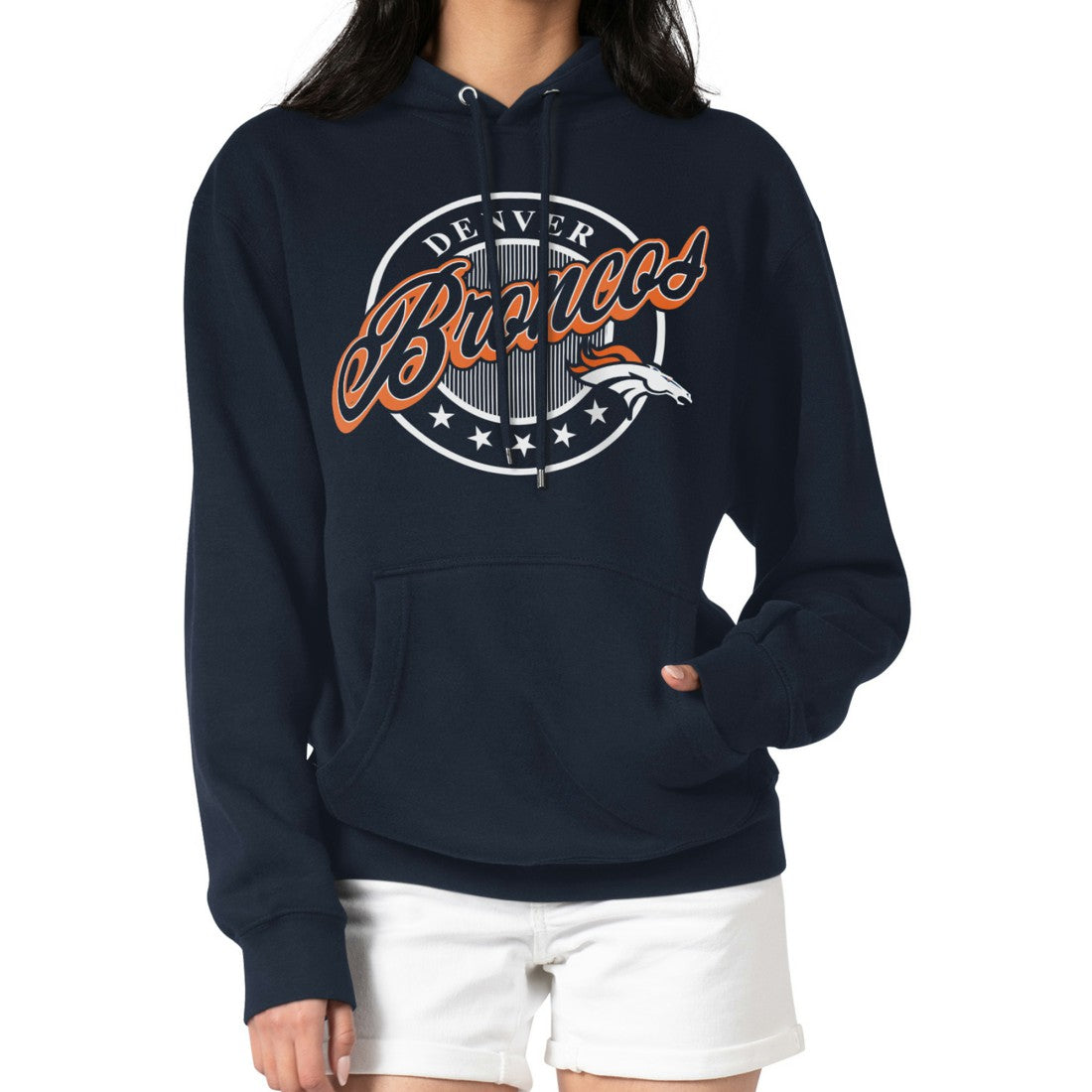 Denver Broncos G-III 4Her by Carl Banks Women's Pinstripe Circle Fleece Pullover Hoodie - Navy Hoodies