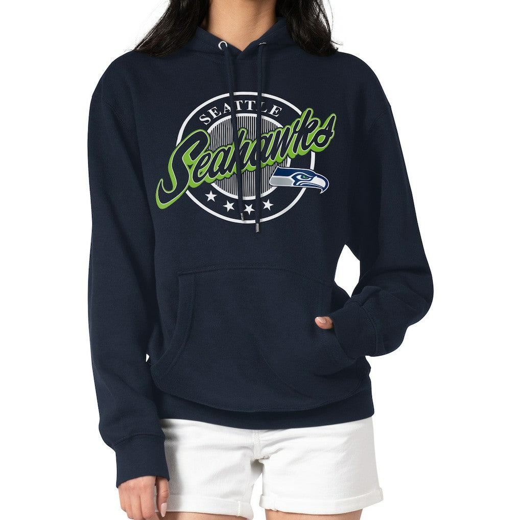Seattle Seahawks G-III 4Her by Carl Banks Women's Pinstripe Circle Fleece Pullover Hoodie - College Navy Hoodies