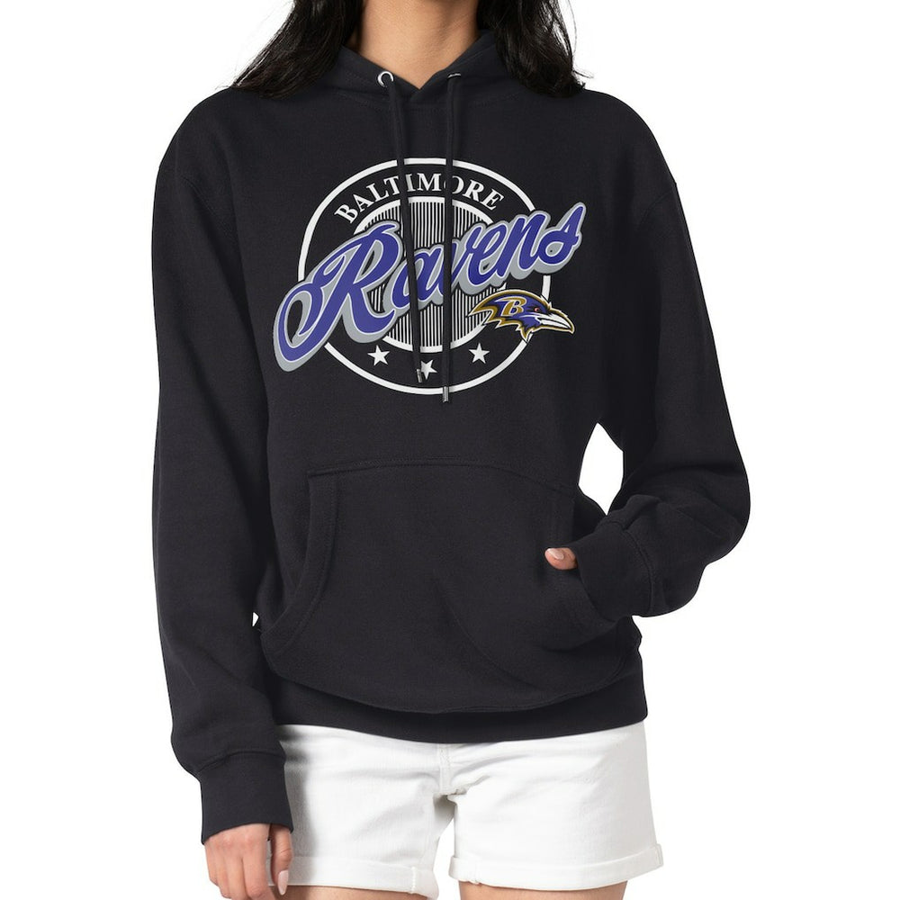 Baltimore Ravens G-III 4Her by Carl Banks Women's Pinstripe Circle Fleece Pullover Hoodie - Black Hoodies
