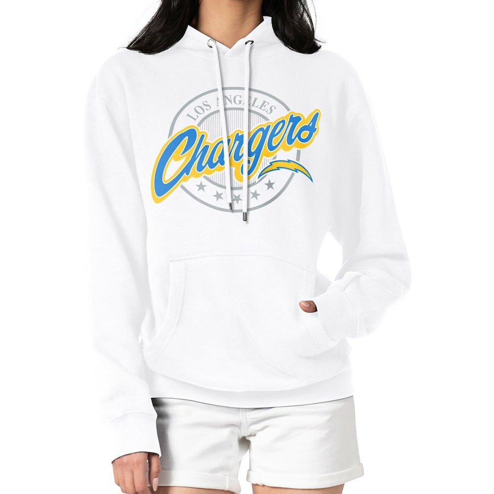 Los Angeles Chargers G-III 4Her by Carl Banks Women's Pinstripe Circle Fleece Pullover Hoodie - White Hoodies