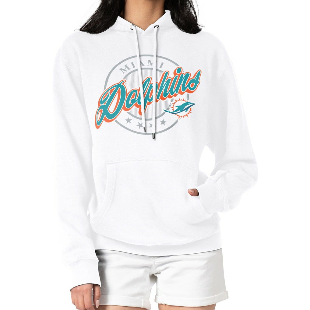 Miami Dolphins G-III 4Her by Carl Banks Women's Pinstripe Circle Fleece Pullover Hoodie - White Hoodies