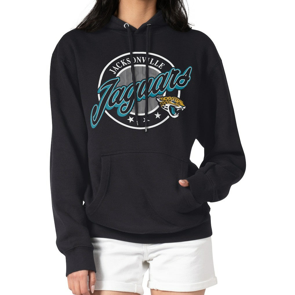 Jacksonville Jaguars G-III 4Her by Carl Banks Women's Pinstripe Circle Fleece Pullover Hoodie - Black Hoodies