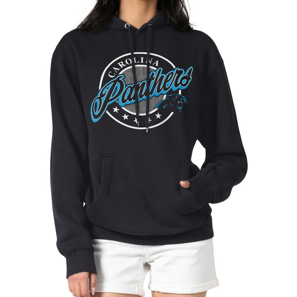Carolina Panthers G-III 4Her by Carl Banks Women's Pinstripe Circle Fleece Pullover Hoodie - Black Hoodies